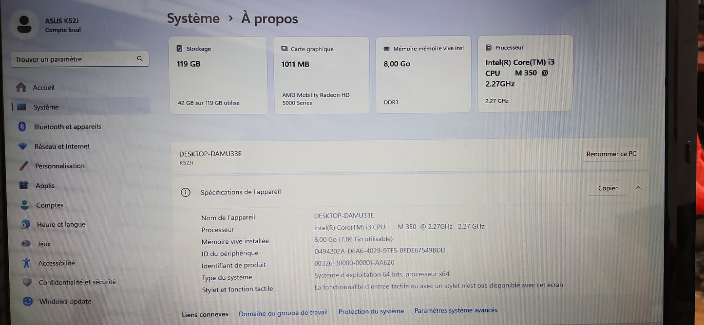 *ASUS K52J CORE i3 M350